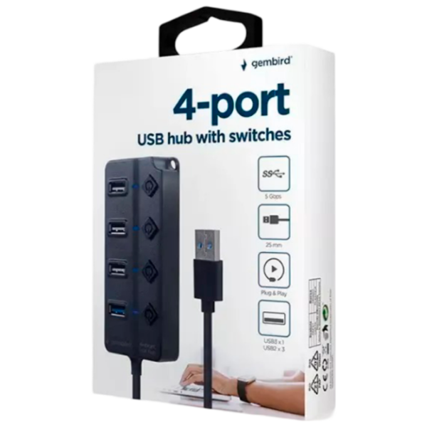 Адаптер Gembird UHB-U3P4-01 Черный USB Type-A photo 5