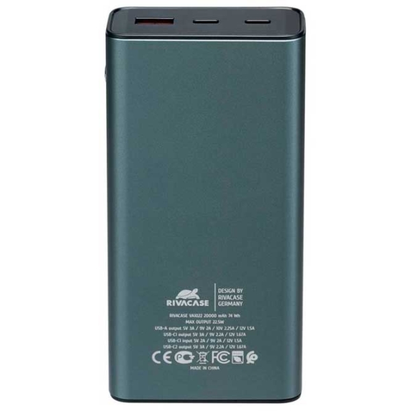 Power Bank 20000 mAh RivaCase VA1022 (22.5 W) Metallic Gray  photo 3