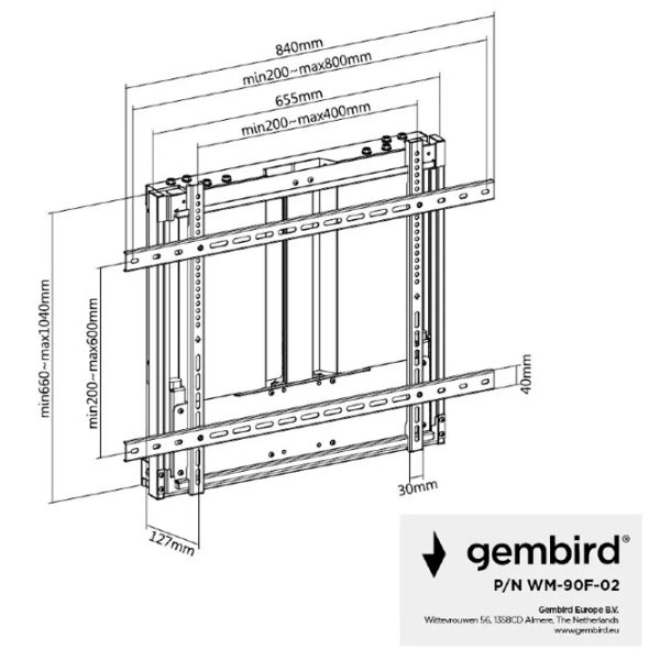 Кронштейн ТВ Gembird WM-90F-02 Черный VESA 200 x 200 мм photo 6