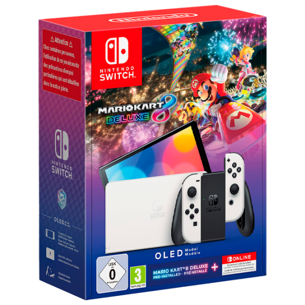 Consolă portabilă pentru jocuri Nintendo Switch Oled Model Mario Kart 8 Delux + NSO 12 luni White  , RAM  photo 3
