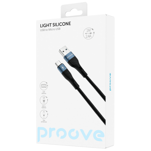 Cablu pentru telefon Proove Light Silicone USB Type-A / microUSB Black  photo 2