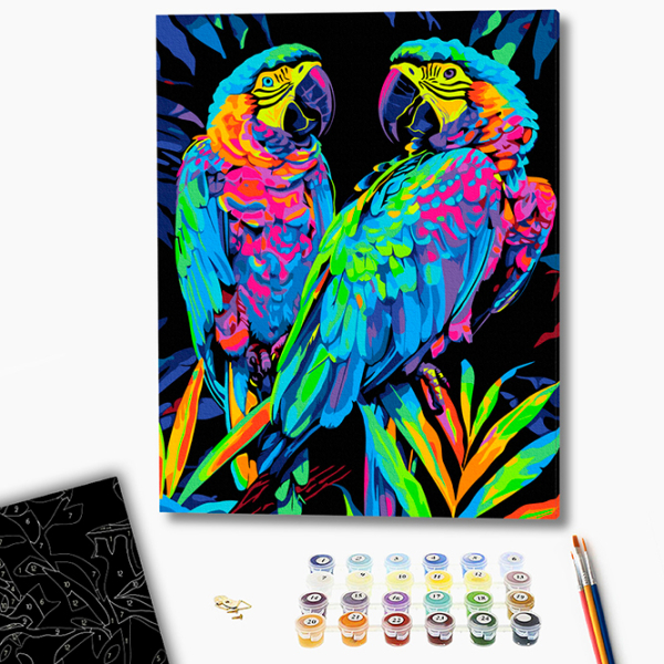 Pictură pe numere BrushMe Papagali tropicali BSB0022FC 50 x 40 cm, Pânză photo 2