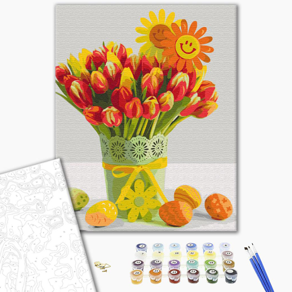 Pictură pe numere BrushMe Lalele de Paște BS51849 50 x 40 cm, Pânză photo 2