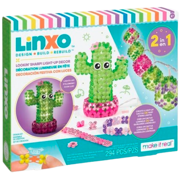 Креативный набор Make It Real Glowing Cactus LinXo Lookin Sharp Light Up Decor 695929061203 Разноцветный Для девочек, 8+ photo 1