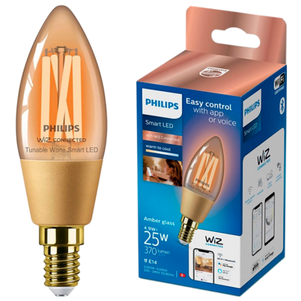 Bec inteligent LED cu filament Philips Candle Filament WIZ 929003017721 E14 | 4.9 W | Yellow photo 3