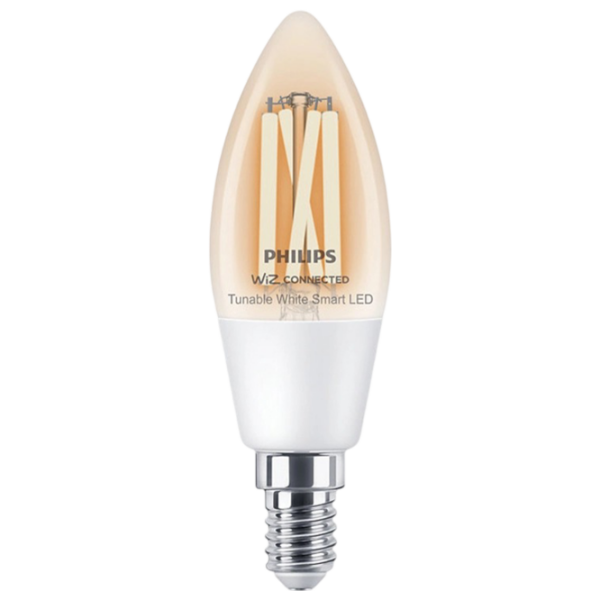 Умная лампочка светодиодная филаментная Philips Candle Filament WIZ 929003017621 E14 | 4.9 Вт | Yellow photo 1
