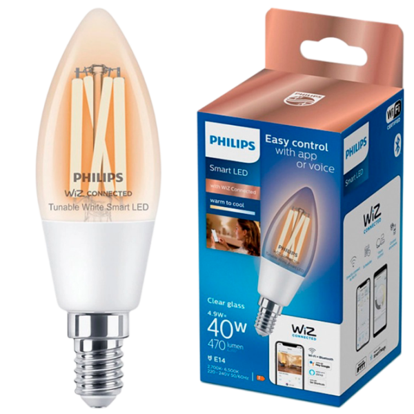 Умная лампочка светодиодная филаментная Philips Candle Filament WIZ 929003017621 E14 | 4.9 Вт | Yellow photo 2