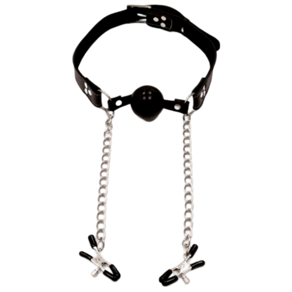 Кляп Fetish Fantasy Extreme Deluxe Ball Gag and Nipple Clamps Черный  photo 1
