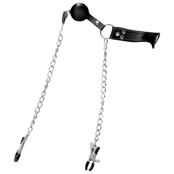Кляп Fetish Fantasy Extreme Deluxe Ball Gag and Nipple Clamps Черный  photo 2