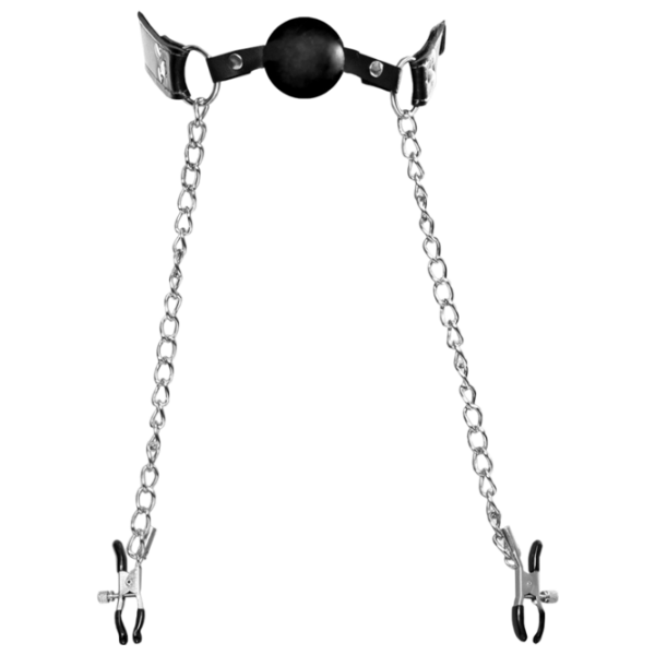Кляп Fetish Fantasy Extreme Deluxe Ball Gag and Nipple Clamps Черный  photo 3