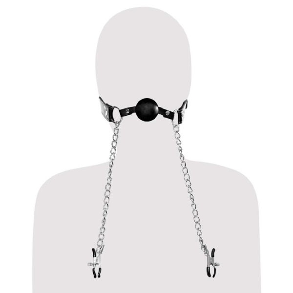 Кляп Fetish Fantasy Extreme Deluxe Ball Gag and Nipple Clamps Черный  photo 6