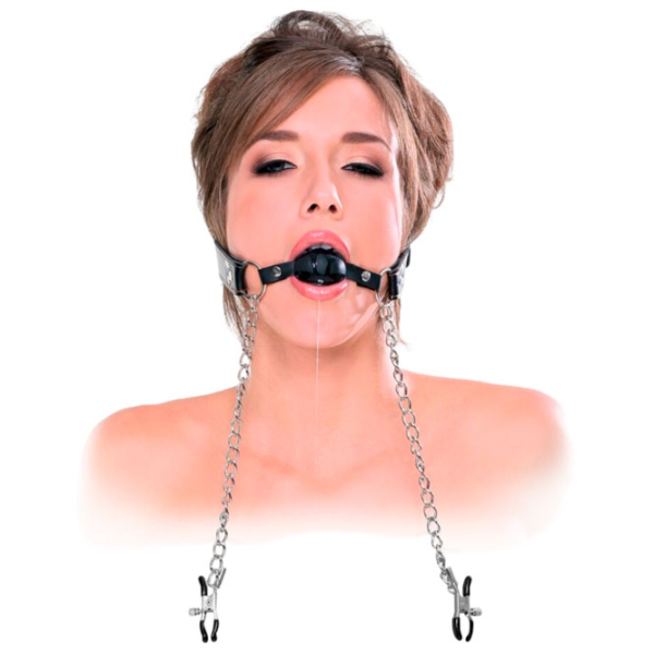 Кляп Fetish Fantasy Extreme Deluxe Ball Gag and Nipple Clamps Черный  photo 11