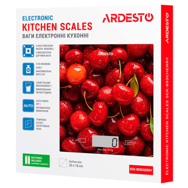 Cântar de bucătărie Ardesto SCK-893 CHERRY Red , Sticlă, 5 kg photo 5