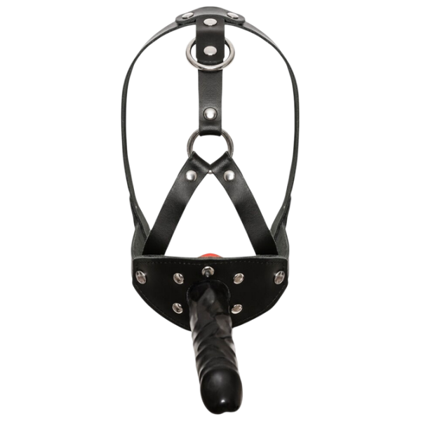 Кляп Zado Leather Head Harness with Dildo Черный  photo 1