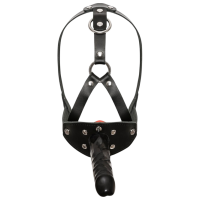 Кляп Zado Leather Head Harness with Dildo Черный 