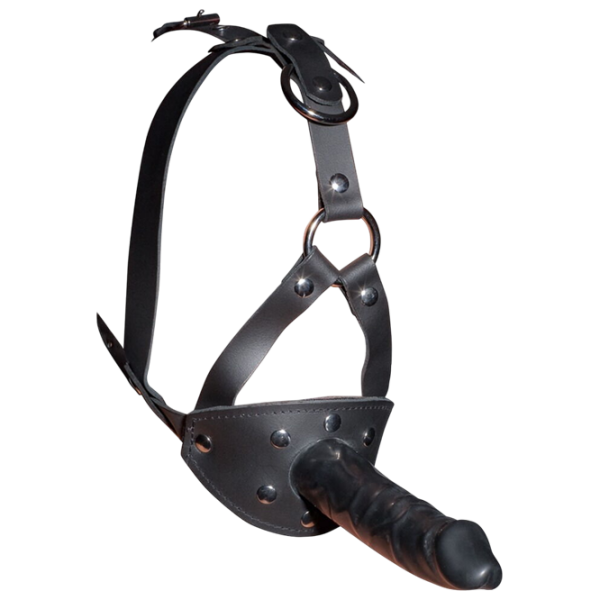 Кляп Zado Leather Head Harness with Dildo Черный  photo 2