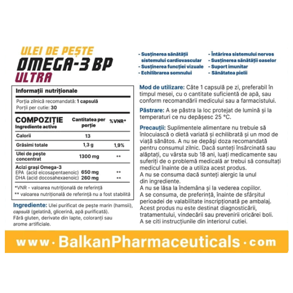 Vitamine și minerale Balkan Pharmaceuticals Omega 3 ULTRA 4840982012549  30 photo 2