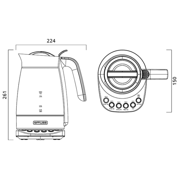 Ceainic electric Muse MS-320 T Inox 2200 W, 1.2l, Material interior: Sticlă photo 6