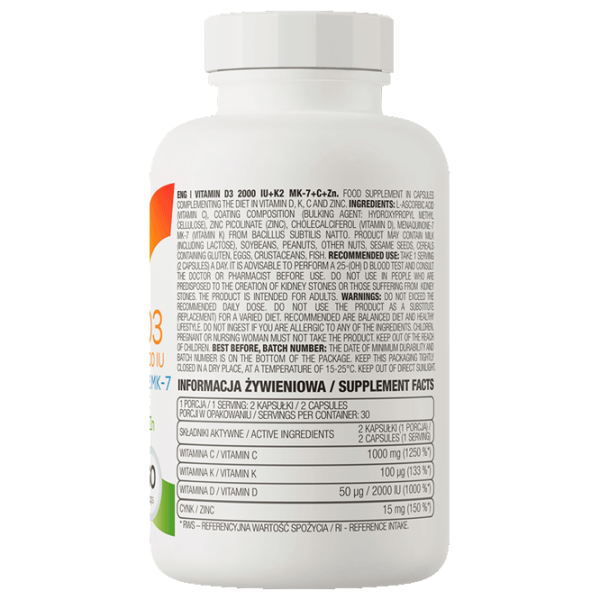 Vitamine și minerale OstroVit Vitamin D3 2000+K2 MK7+VC+Zinc 5903933900407  60 photo 3