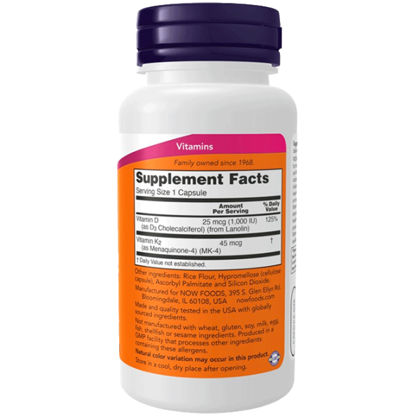 Vitamine și minerale Now Foods Vitamin D-3 & K-2 733739003690  120 photo 2