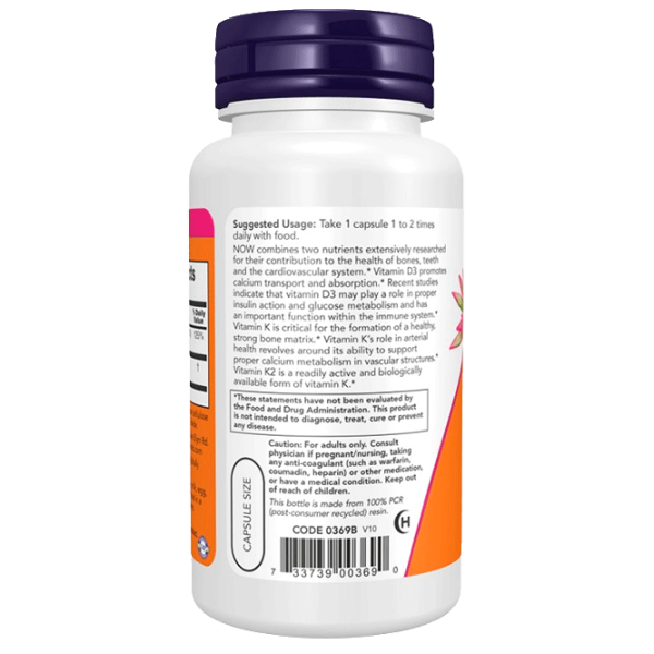 Vitamine și minerale Now Foods Vitamin D-3 & K-2 733739003690  120 photo 3