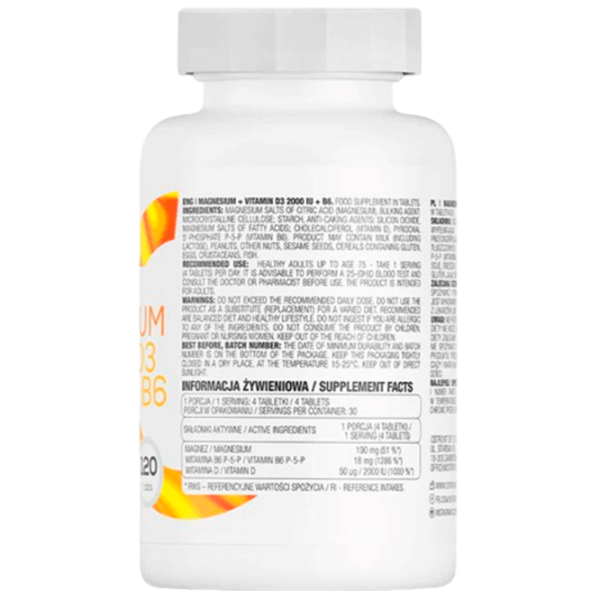 Vitamine și minerale OstroVit Magnesium + Vitamin D3 2000 IU + B6 5903933912493 120  photo 2