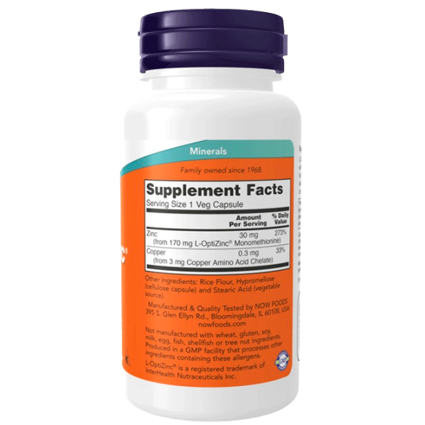 Vitamine și minerale Now Foods L-OPTIZINC 733739015105  100 capsule photo 3