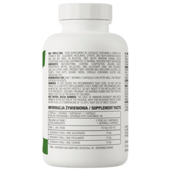 Витамины и минералы OstroVit Triple Zinc 5903933901299  90 капсул photo 3