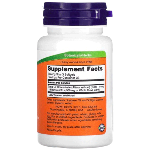 Vitamine și minerale Now Foods GARLIC OIL 733739017901  100 capsule photo 2