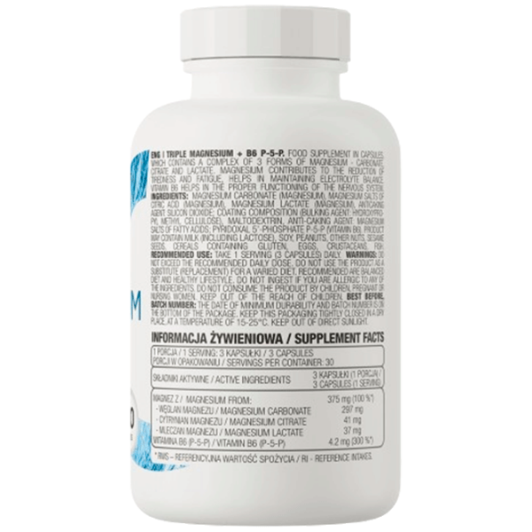 Vitamine și minerale OstroVit Triple Magnesium + B6 P-5-P 5903246229219  90 capsule photo 3