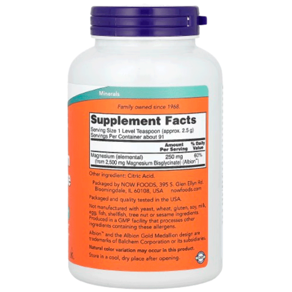 Витамины и минералы Now Foods MAGNESIUM BISGLYCINATE POWDER 733739012999   photo 2
