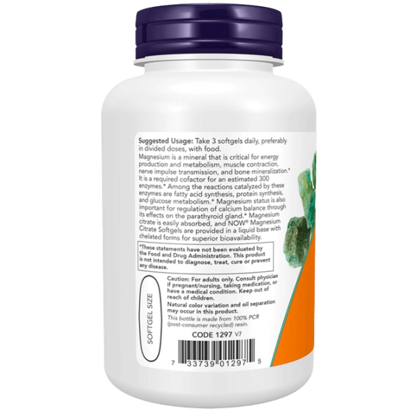 Vitamine și minerale Now Foods Magnesium Citrate 733739012975  90 capsule photo 3