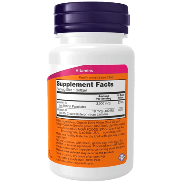 Vitamine și minerale Now Foods A & D 733739003508  100 capsule photo 3