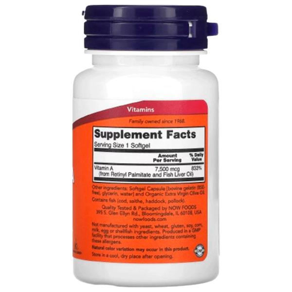 Vitamine și minerale Now Foods A 25000 IU 733739003409  100 capsule photo 2