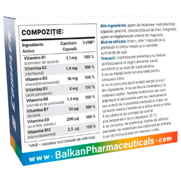 Vitamine și minerale Balkan Pharmaceuticals B complex 4840982011702  30 capsule photo 2