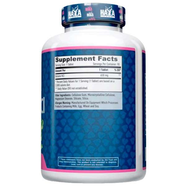 Vitamine și minerale Haya Labs Betain HCL 853809007820 90  photo 2
