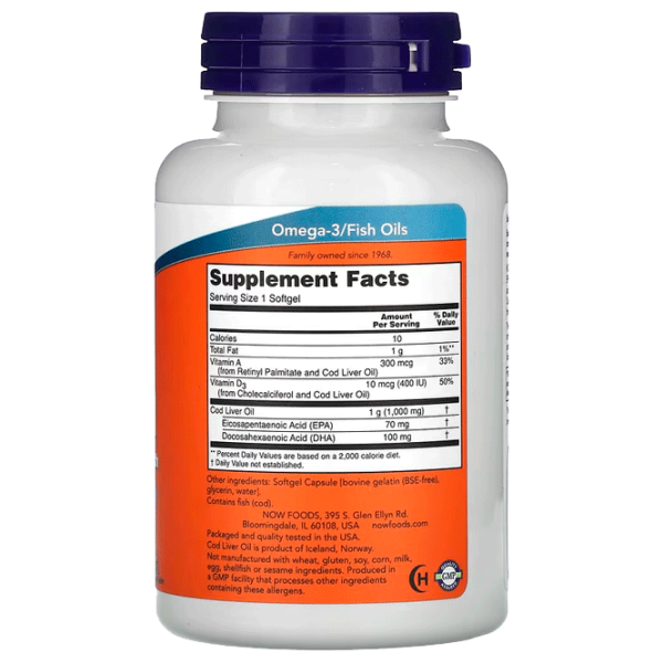 Vitamine și minerale Now Foods COD LIVER 733739017437  90 capsule photo 2