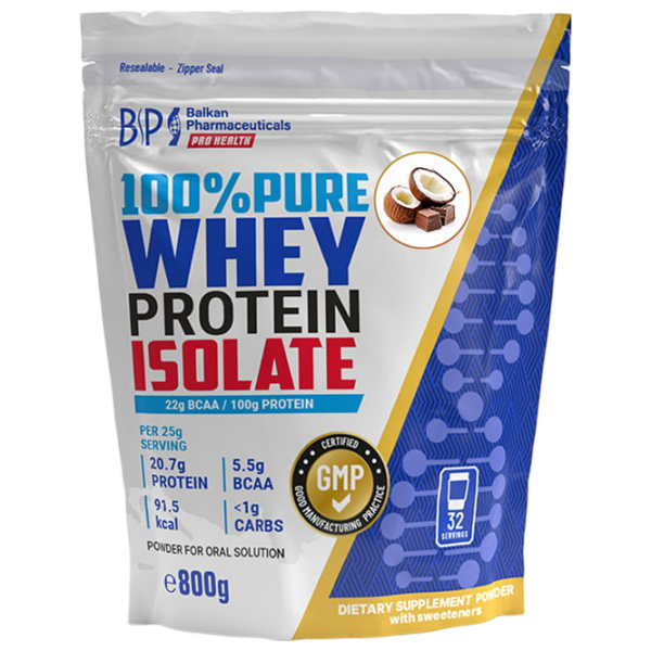 Протеин Balkan Pharmaceuticals 100% Pure Whey Protein Isolate 800 g Шоколад , Кокос | порошок photo 1