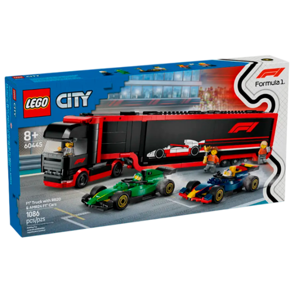 Constructor LEGO F1 Truck With Rb20 & Amr24 F1 Cars Multicolor Numărul de piese 1086, 8+ photo 1