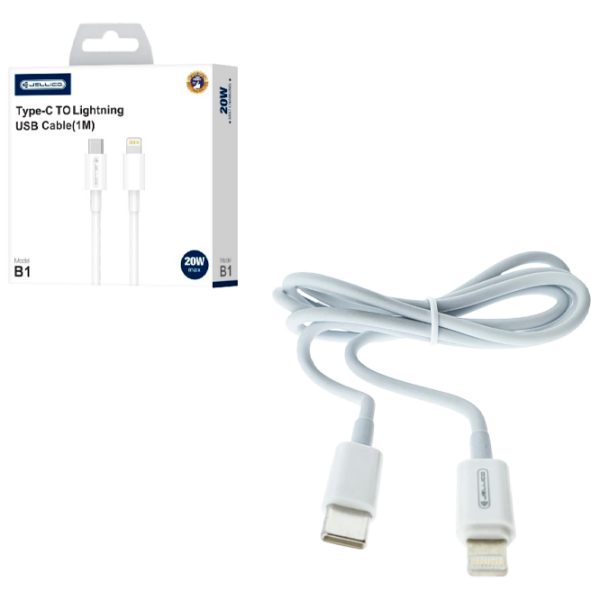 Cablu pentru telefon Jellico B1 USB Type-C / Lightning White  photo 1