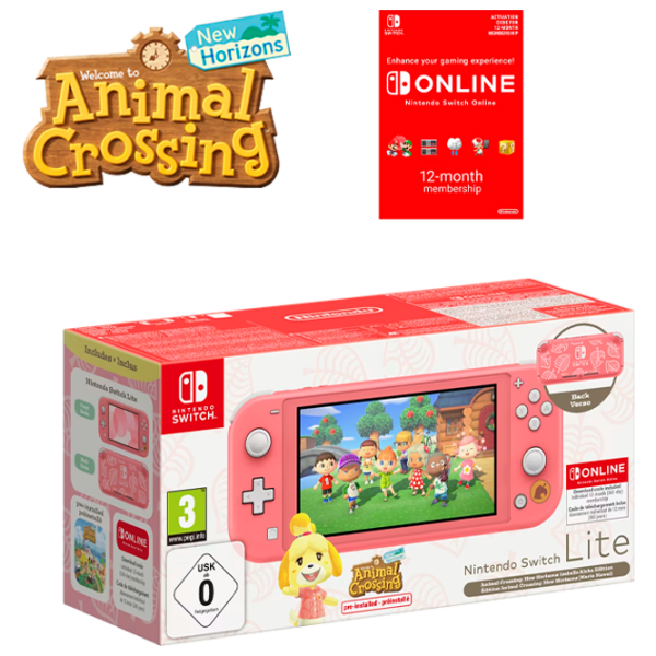 Consolă portabilă pentru jocuri Nintendo Switch Lite Bundle Animal Crossin & NSO Coral HDD , RAM 4 GB photo 2