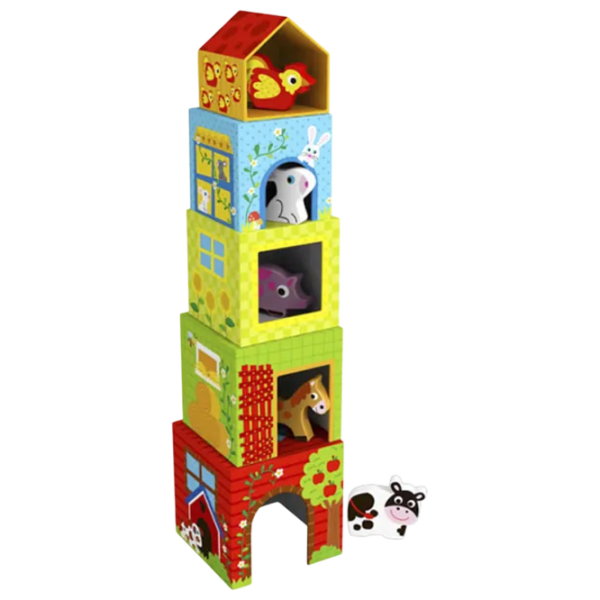 Joc educativ Tooky Toy Animal Cube Pyramid Joc de logică, 1+
