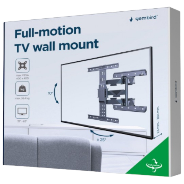 Suport TV Gembird WM-65ST-01 Black VESA 400 x 400 mm photo 2