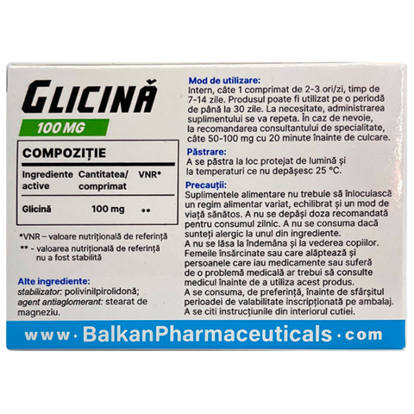 Vitamine Balkan Pharmaceuticals Glycine  60  photo 2