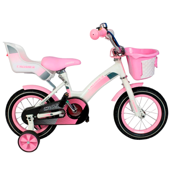 Bicicletă Crosser C3 14" Pink White Oțel / Pentru copii photo 5