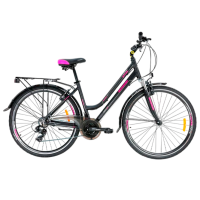 Bicicletă Crosser CITY 700C 28" 18" Pink Black Aluminiu / Pentru adulți