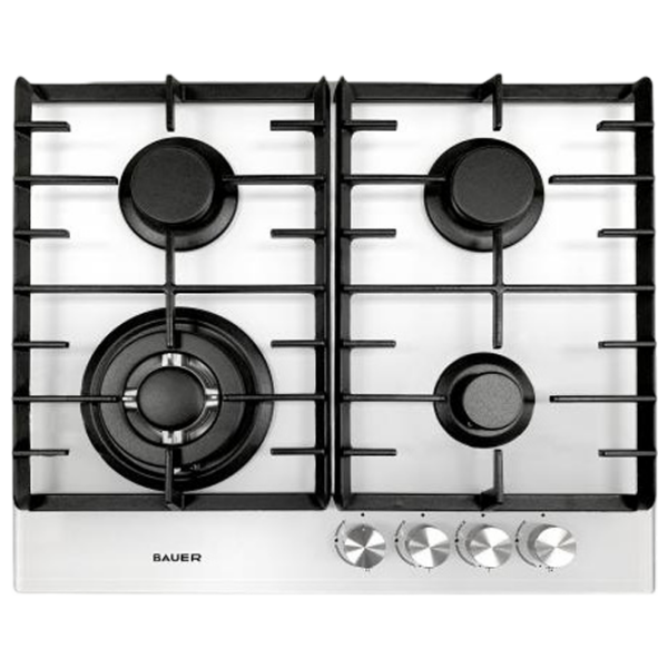Plită încorporabilă pe gaz Bauer GH-604 BG03W White Sticlă călită, Gratare: Fontă photo 1