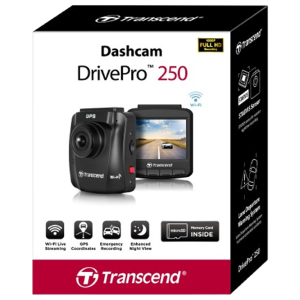 Cameră Auto Transcend DrivePro 250 + 64GB microSD Black CMOS/ Black photo 6