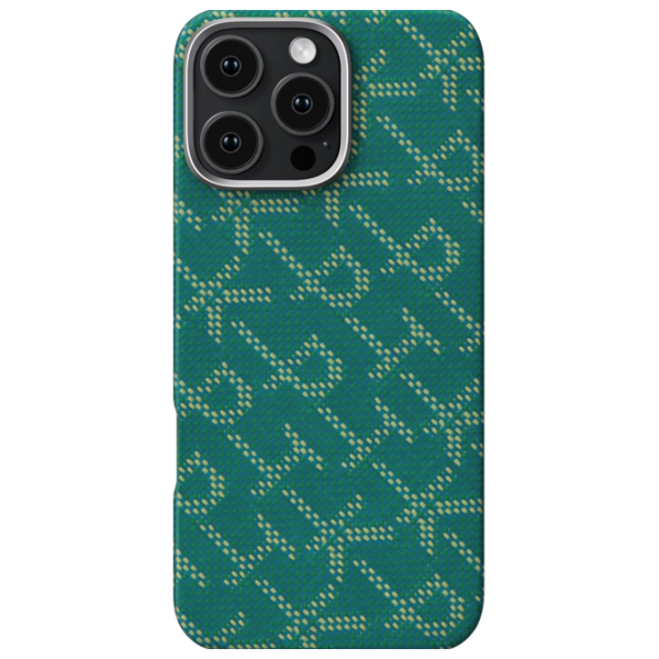 Чехол для смартфона Apple iPhone 16 Pro Max (Monogram Tactile Woven) Золотой Зеленый Pitaka, PC, MagSafe Back