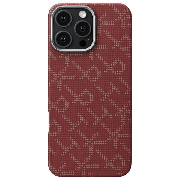 Husă pentru smartphone Apple iPhone 16 Pro (Monogram Tactile Woven) Gold Red Pitaka, PC, MagSafe Back